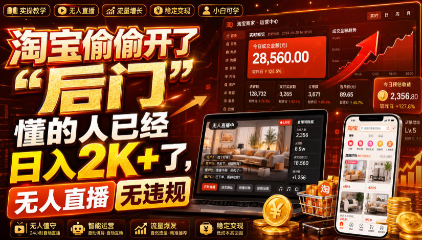 淘宝偷偷开了“后门”，懂的人已经日入2K+了，无人直播无违规，一台电脑=一家24小时营业的线上门店【揭秘】-智点网