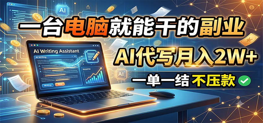 一台电脑就能干的副业，AI代写月入2W+，一单一结不压款-智点网