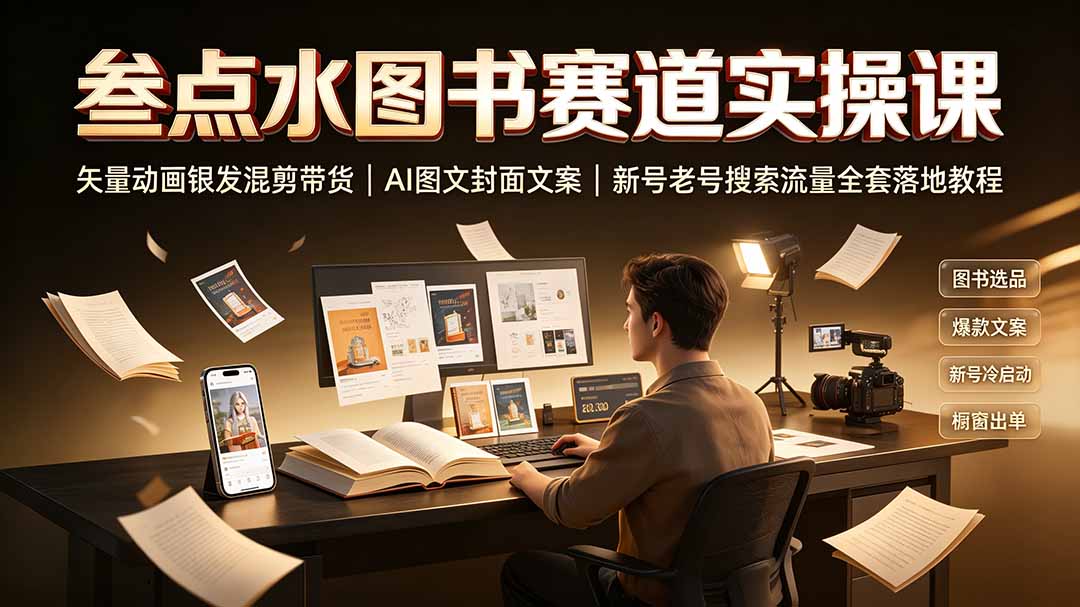叁点水图书赛道实操课｜矢量动画银发混剪带货，AI图文封面文案，新号老号搜索流量全套落地教程-智点网