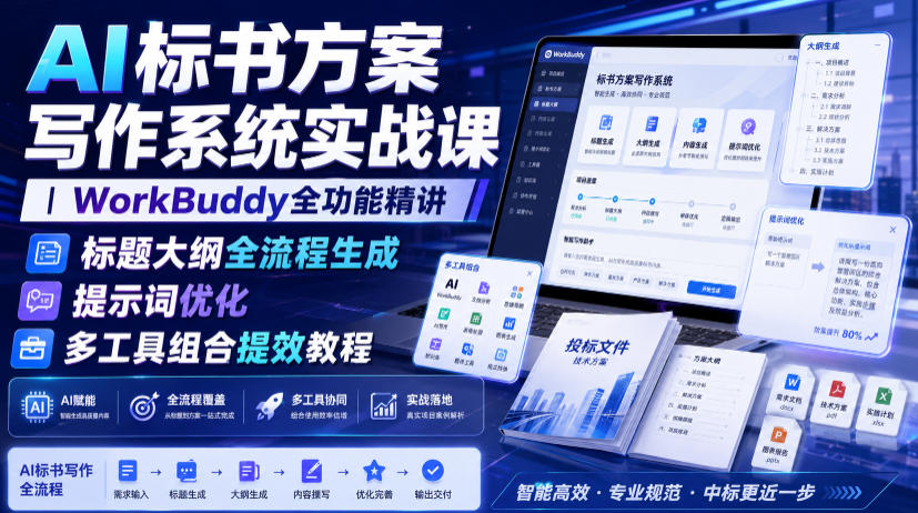 AI标书方案写作系统实战课｜WorkBuddy全功能精讲・标题大纲全流程生成・提示词优化・多工具组合提效教程-智点网