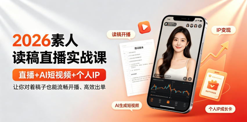 2026素人读稿直播实战课｜直播+AI短视频+个人IP，让你对着稿子也能流畅开播、高效出单-智点网