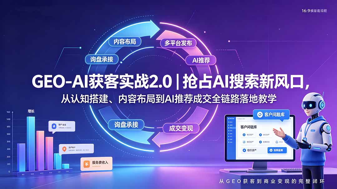GEO-AI获客实战｜抢占AI搜索新风口，从认知搭建、内容布局到AI推荐成交全链路落地教学-智点网