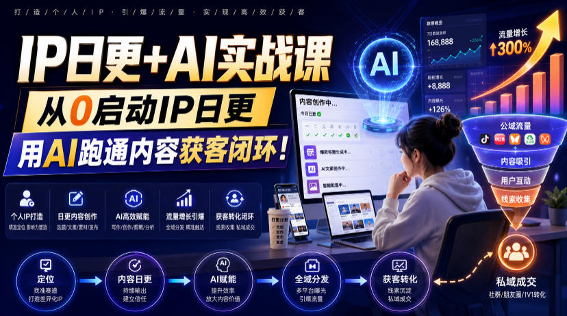 IP日更+AI实战课，从0启动IP日更，IP置顶视频制作+100条选题库搭建+10条日更规划，用AI跑通内容获客闭环!-智点网