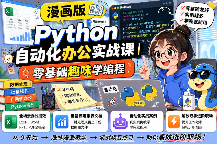 漫画版Python自动化办公实战课｜零基础趣味学编程，全场景办公提效、批量搞定报表文档、解放双手进阶职场-智点网