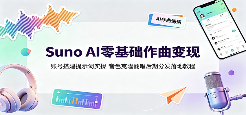 Suno AI零基础作曲变现：账号搭建提示词实操，音色克隆翻唱后期分发落地教程-智点网