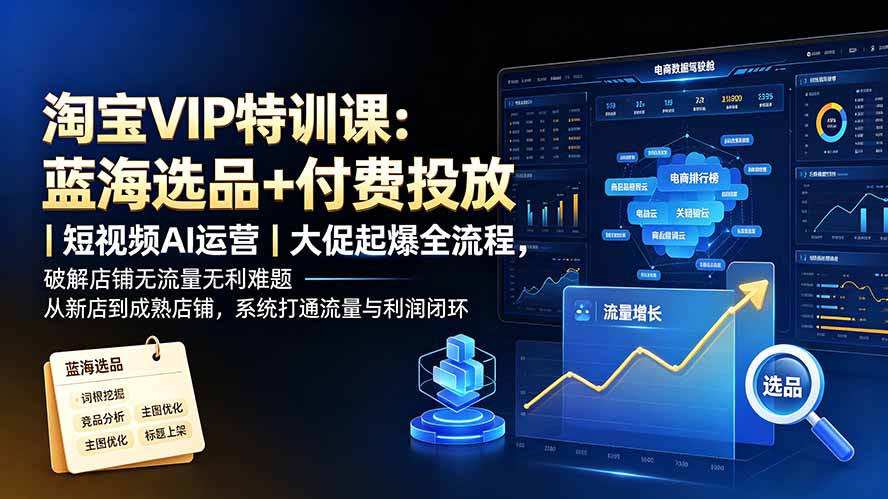 淘宝VIP特训课：蓝海选品+付费投放｜短视频AI运营｜大促起爆全流程，破解店铺无流量无利润难题-智点网