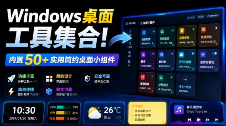 Windows桌面工具集合！内置50+实用简约桌面小组件，含截图、录屏、翻译、天气等，多秘工具箱-智点网