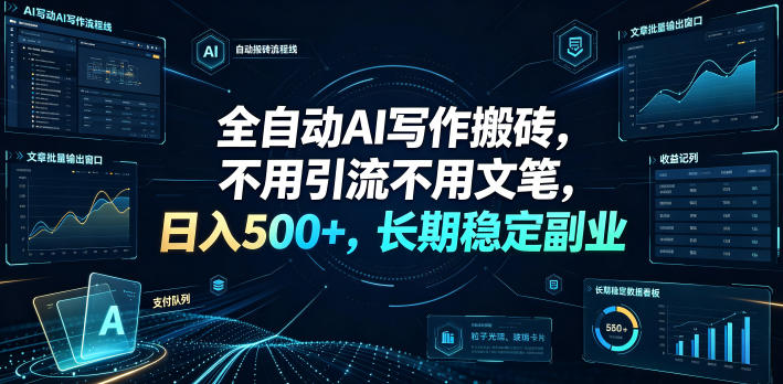 全自动AI写作搬砖，不用引流不用文笔，日入500+，长期稳定副业【揭秘】-智点网