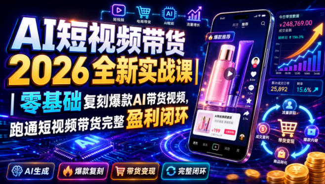 AI短视频带货2026全新实战课｜零基础复刻爆款AI带货视频，跑通短视频带货完整盈利闭环-智点网