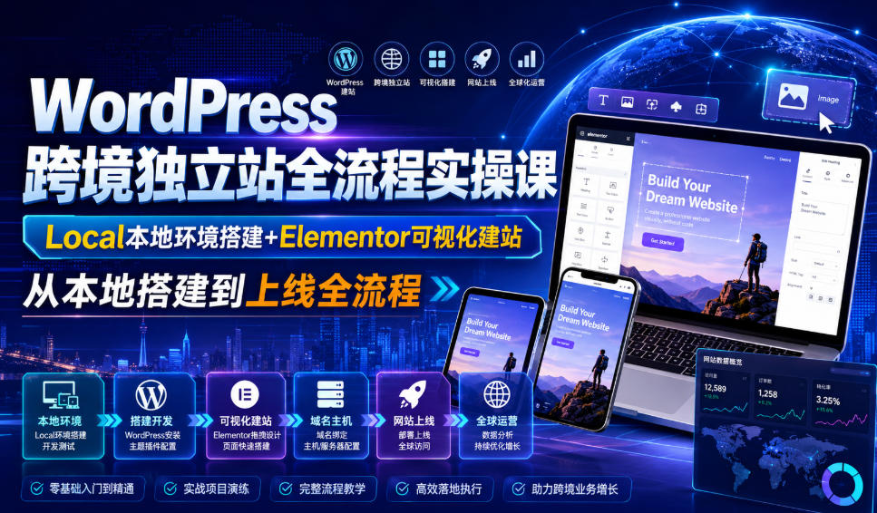 WordPress跨境独立站全流程实操课｜Local本地环境搭建+Elementor可视化建站，从本地搭建到上线全流程-智点网