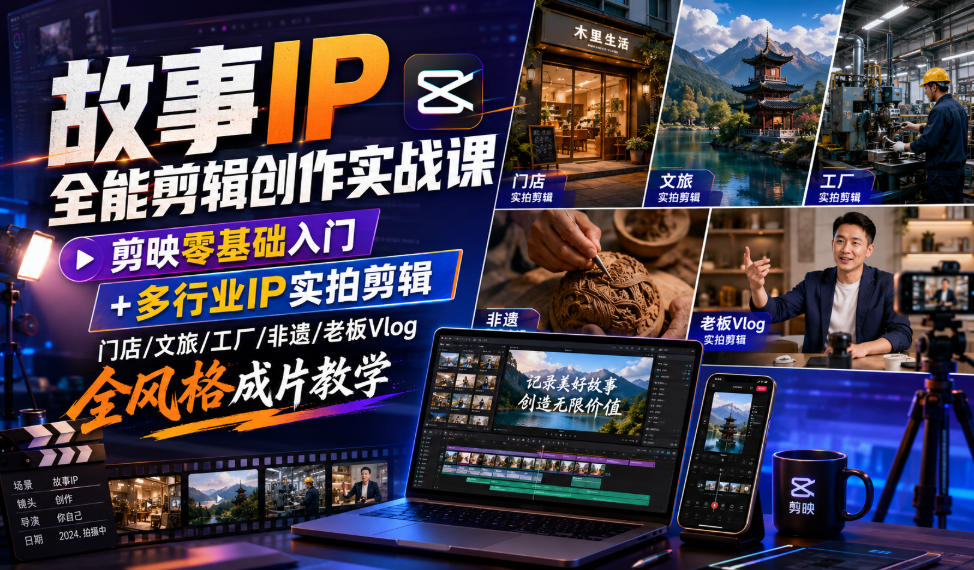故事IP全能剪辑创作实战课｜剪映零基础入门+多行业IP实拍剪辑，门店/文旅/工厂/非遗/老板Vlog全风格成片教学-智点网
