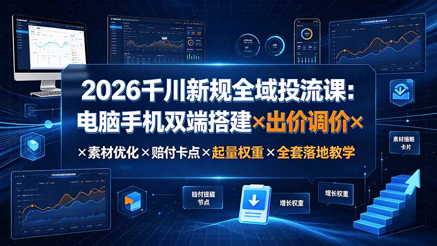 2026千川新规全域投流课：电脑手机双端搭建×出价调价×素材优化×赔付卡点×起量权重×全套落地教学-智点网