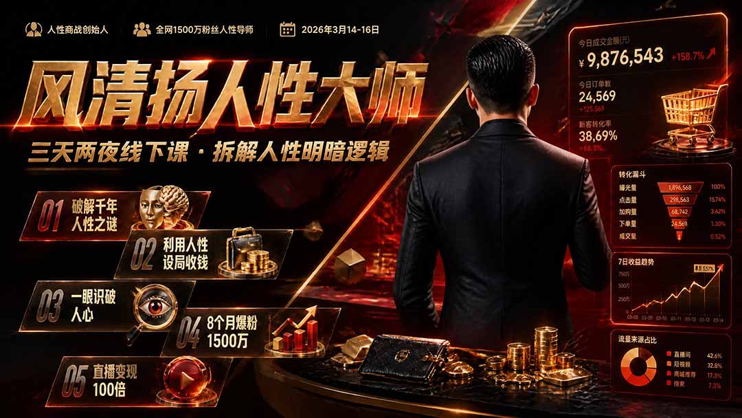 风清扬人性大师-三天两夜3月14-16线下课2026年｜拆解人性明暗逻辑，识人避坑，千万粉涨粉+直播百倍变现实战教学-智点网