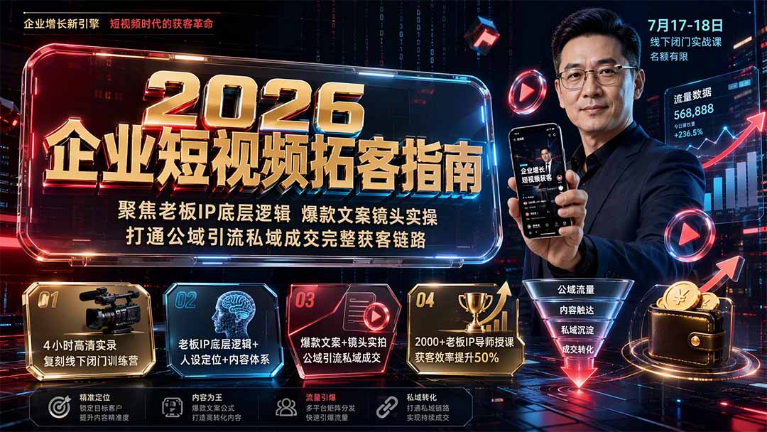 2026企业短视频拓客指南：聚焦老板IP底层逻辑，爆款文案镜头实操，打通公域引流私域成交完整获客链路-智点网