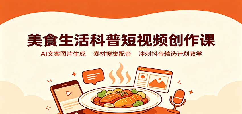 美食生活科普短视频创作课：AI文案图片生成，素材搜集配音，冲刺抖音精选计划教学-智点网