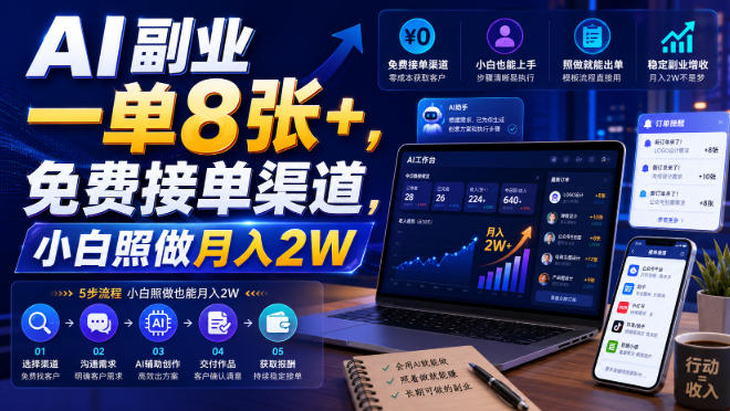 AI副业一单8张+，免费接单渠道，小白照做月入2W【揭秘】-智点网