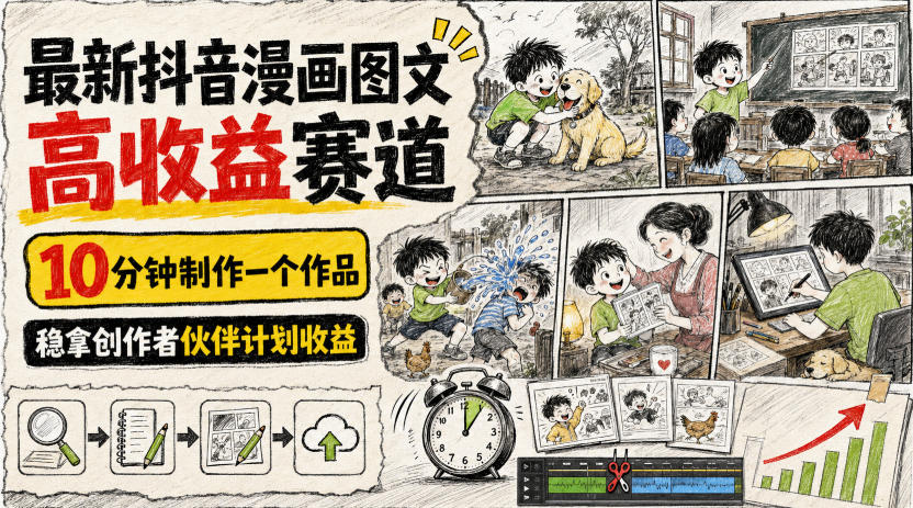 最新抖音漫画图文高收益赛道，10分钟制作一个作品，稳拿创作者伙伴计划收益-智点网