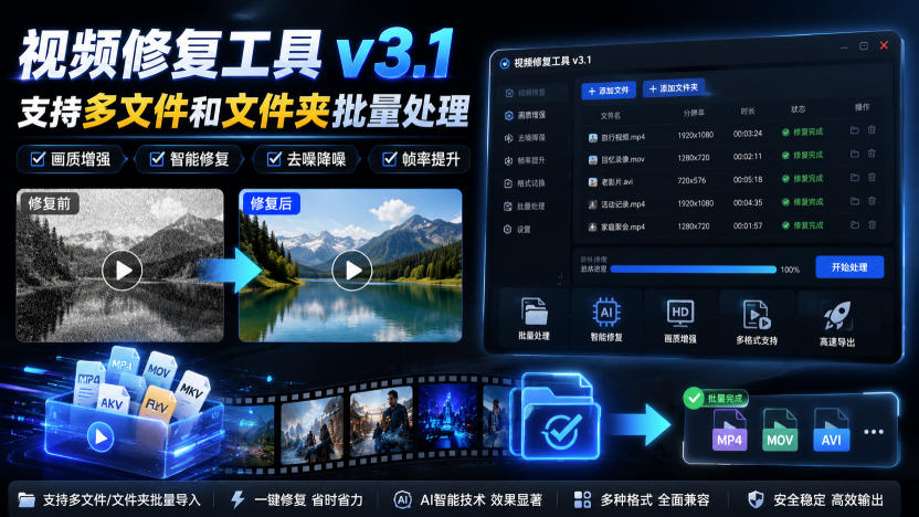 视频修复工具v3.1，支持多文件和文件夹批量处理-智点网
