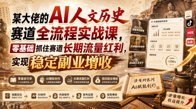某大佬的AI人文历史赛道全流程实战课，零基础抓住赛道长期流量红利，实现稳定副业增收-智点网