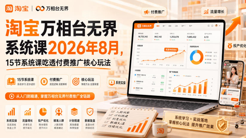 淘宝万相台无界系统课2026年8月，15节系统课吃透付费推广核心玩法-智点网