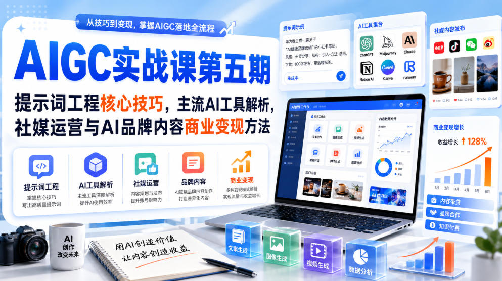 刺猬星球·AIGC实战课第五期，提示词工程核心技巧，主流AI工具解析，社媒运营与AI品牌内容商业变现方法-智点网