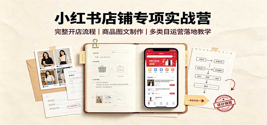 小红书店铺专项实战营：完整开店流程，商品图文制作，多类目运营落地教学-智点网