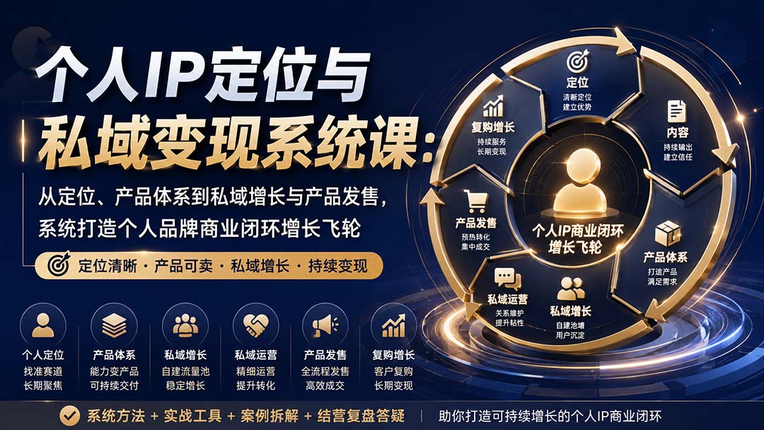 个人IP定位与私域变现系统课：从定位、产品体系到私域增长与产品发售，系统打造个人品牌商业闭环增长飞轮-智点网