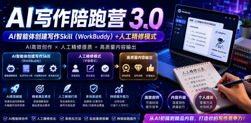 AI写作陪跑营3.0，Ai智能体创建写作skill(workbuddy)+人工手写模式(手搓模式)，去除AI痕迹(头条号、公众号、百家号)(更新0806)-智点网