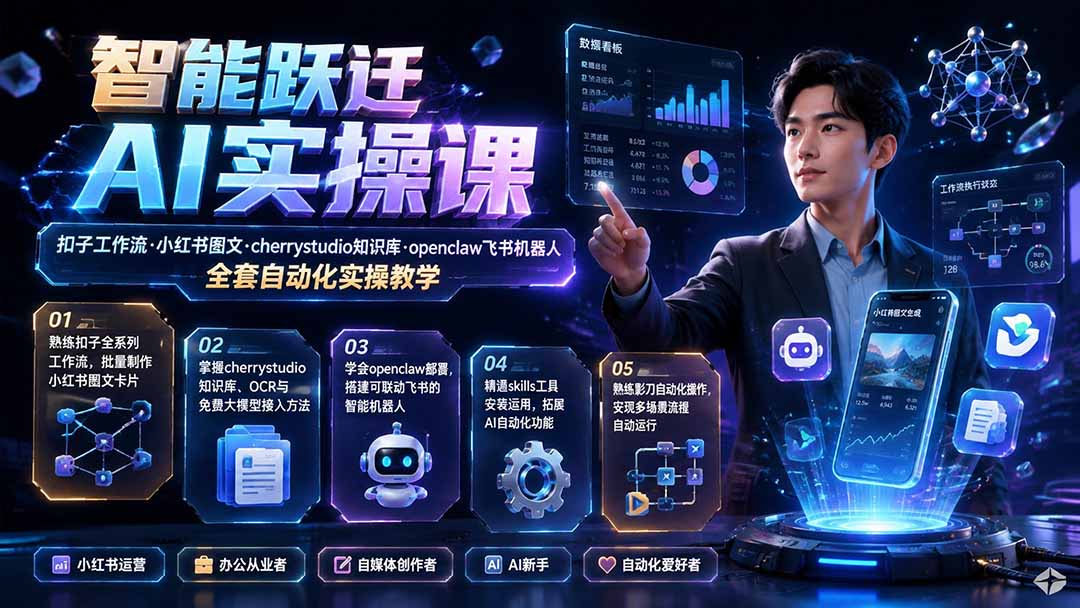 智能跃迁 AI实操课｜扣子工作流小红书图文搭建，cherrystudio知识库openclaw飞书机器人全套自动化实操教学-智点网