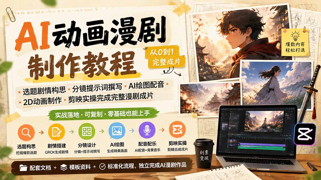 AI动画漫剧制作教程｜选题剧情构思·分镜提示词撰写·AI绘图配音·2D动画制作·剪映实操完成完整漫剧成片-智点网