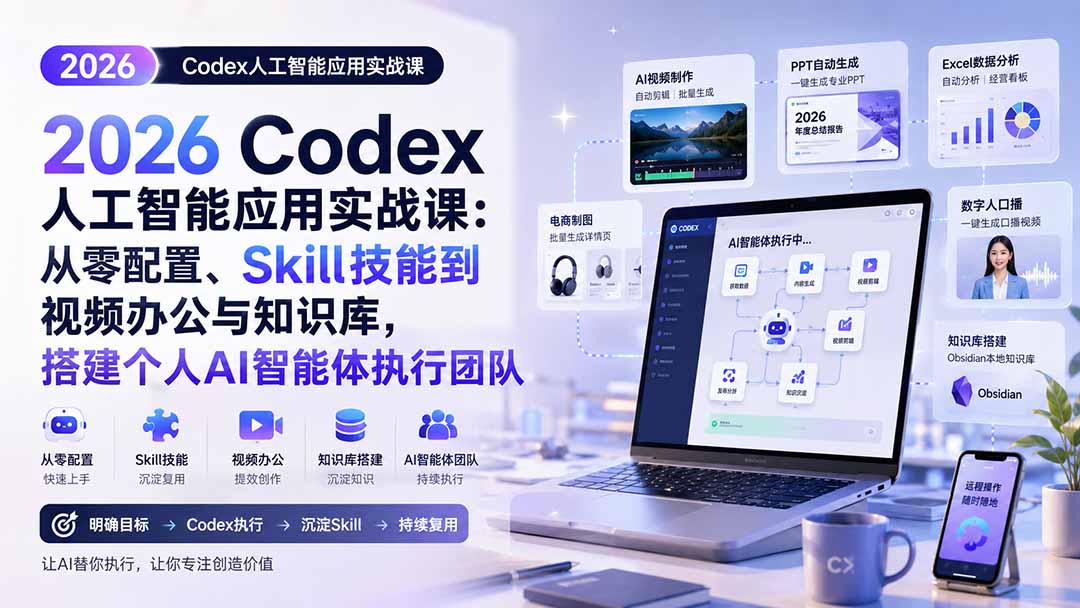 2026 Codex人工智能应用实战课：从零配置、Skill技能到视频办公与知识库，搭建个人AI智能体执行团队-智点网