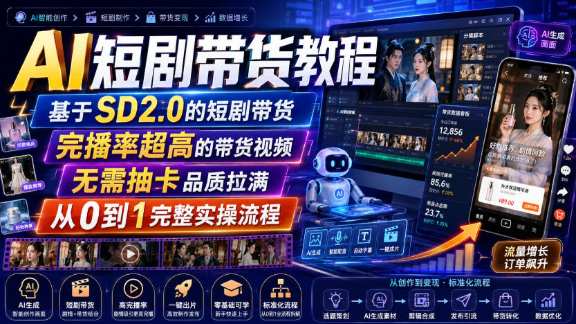 AI短剧带货教程，基于SD2.0的短剧带货，完播率超高的带货视频，无需抽卡品质拉满，从0到1完整实操流程-智点网