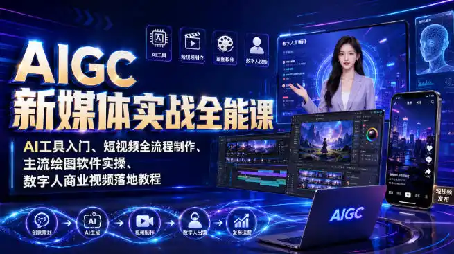 AIGC新媒体实战全能课|AI工具入门、短视频全流程制作、主流绘图软件实操、数字人商业视频落地教程-智点网