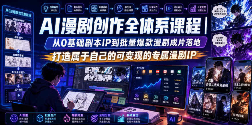 AI漫剧创作全体系课程｜从0基础剧本IP到批量爆款漫剧成片落地，打造属于自己的可变现的专属漫剧IP-智点网
