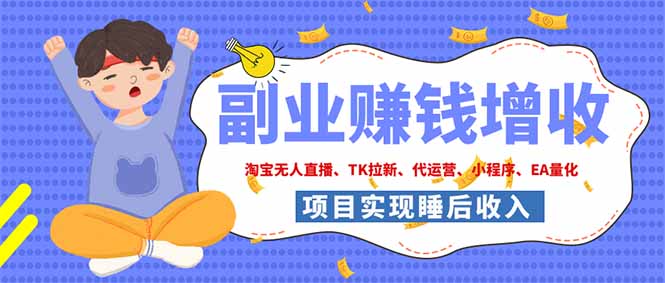 2026年多个真实落地副业项目，手把手带你搭建被动收入管道(淘宝无人直播、海外TK拉新…-智点网