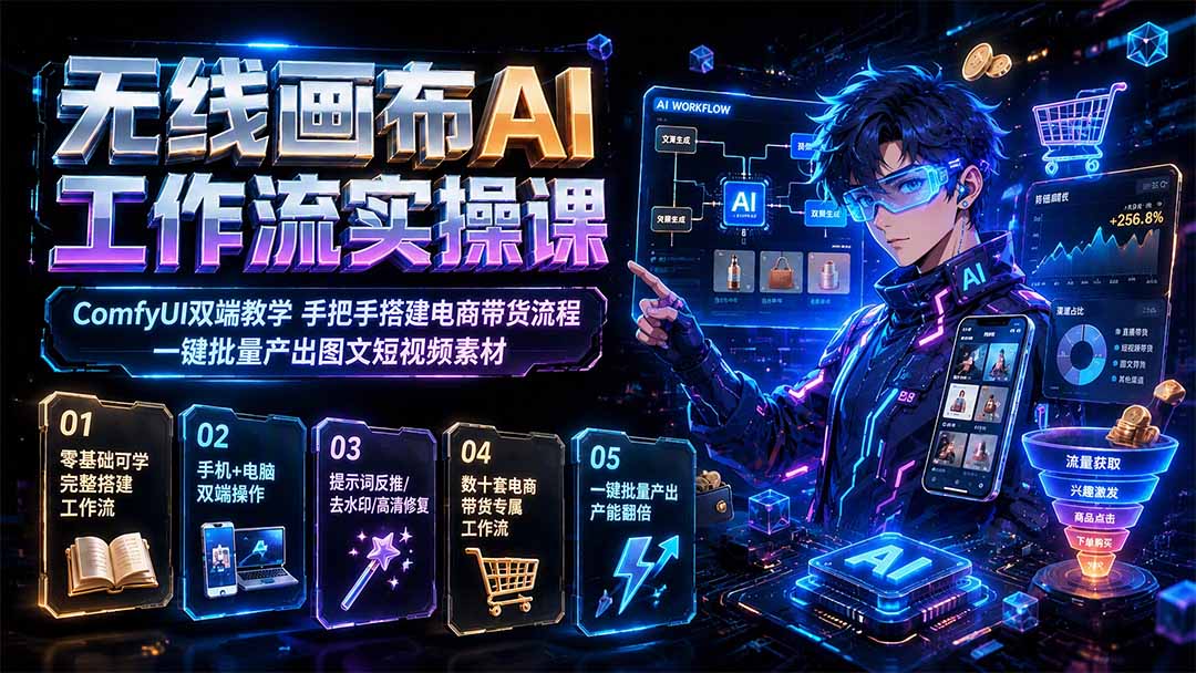 无线画布AI工作流实操课｜ComfyUI双端教学，手把手搭建电商带货流程，一键批量产出图文短视频素材-智点网