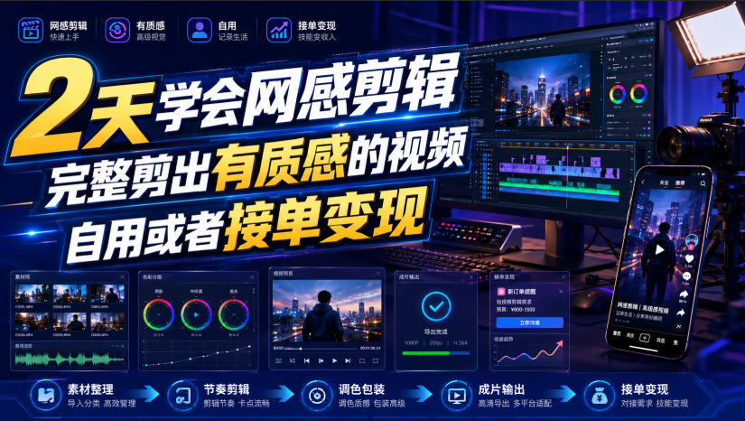 2天学会网感剪辑，完整剪出有质感的视频，自用或者接单变现-智点网