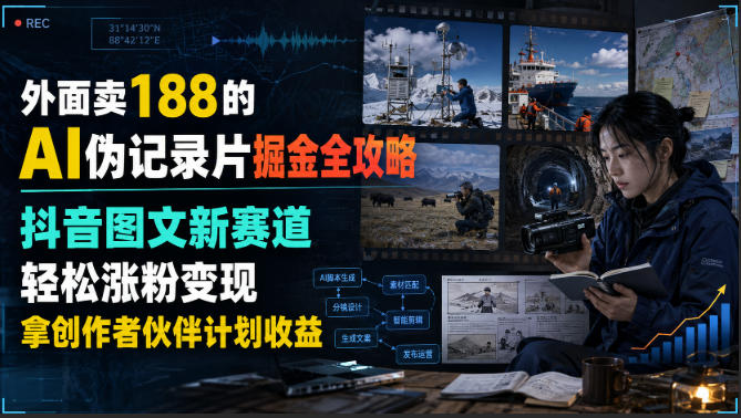 外面卖188的AI伪记录片掘金全攻略，抖音图文新赛道，轻松涨粉变现，拿创作者伙伴计划收益【文档】-智点网