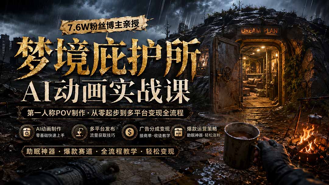 梦境庇护所AI动画实战课：7.6W粉丝博主亲授第一人称POV制作，从零起步到多平台发布变现全流程-智点网