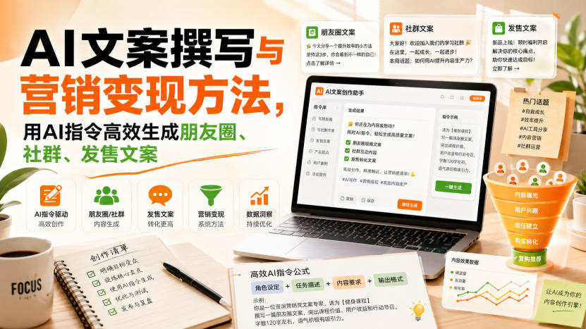 AI文案撰写与营销变现方法，用AI指令高效生成朋友圈、社群、发售文案-智点网