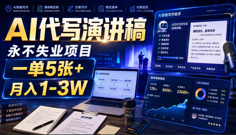 AI代写演讲稿，永不失业项目，一单5张+，月入1-3W【揭秘】-智点网