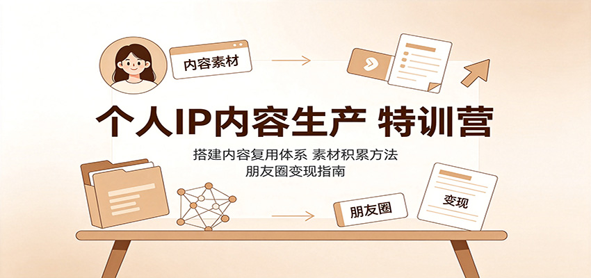 个人IP内容生产特训营：搭建内容复用体系，素材积累方法，朋友圈变现指南-智点网