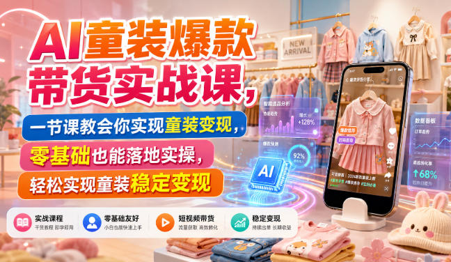 AI童装爆款带货实战课，一节课教会你实现童装变现，零基础也能落地实操-智点网