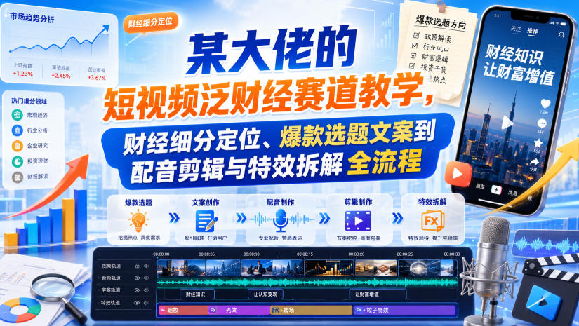 某大佬的短视频泛财经赛道教学，财经细分定位、爆款选题文案到配音剪辑与特效拆解全流程-智点网