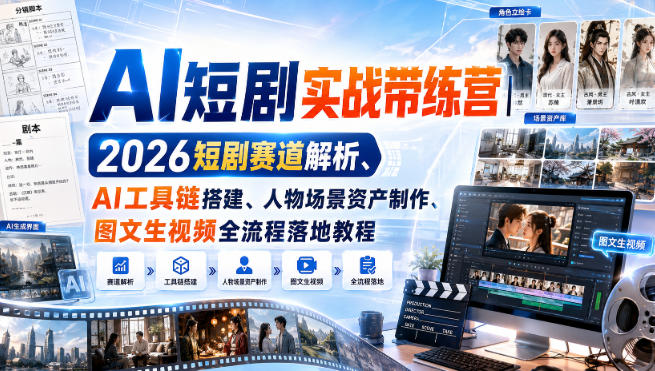 AI短剧实战带练营|2026短剧赛道解析、AI工具链搭建、人物场景资产制作、图文生视频全流程落地教程-智点网