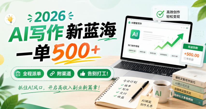 2026 AI写作新蓝海，一单500+，全程派单，附渠道，告别打工！【揭秘】-智点网
