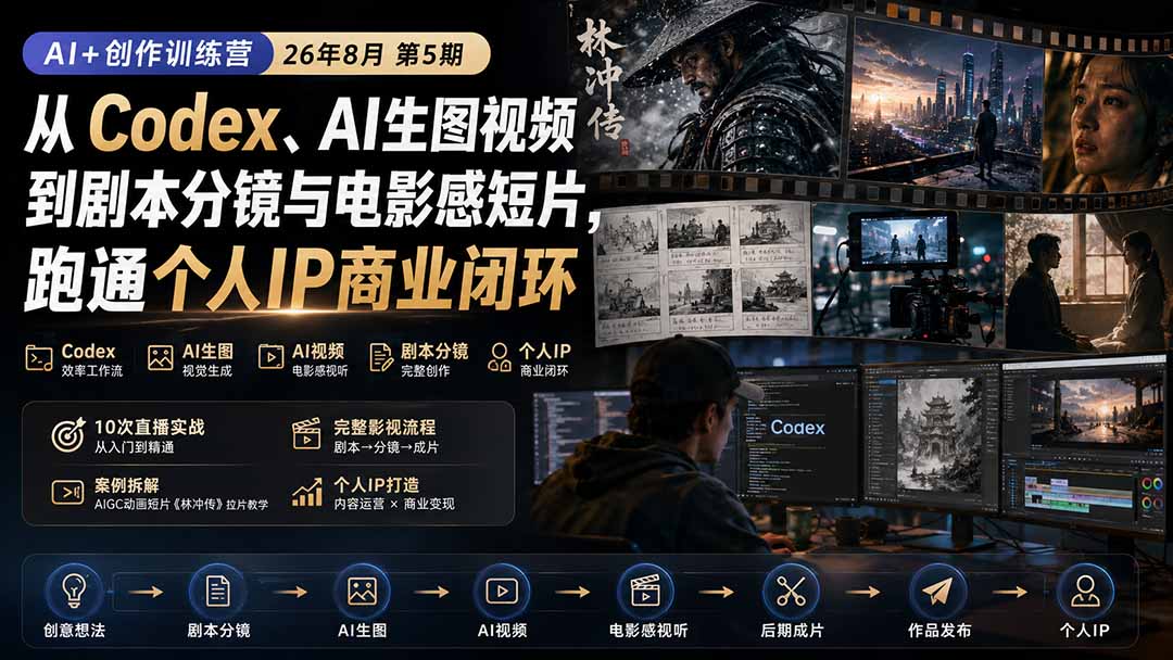 AI+创作训练营26年8月第5期：从Codex、AI生图视频到剧本分镜与电影感短片，跑通个人IP商业闭环-智点网