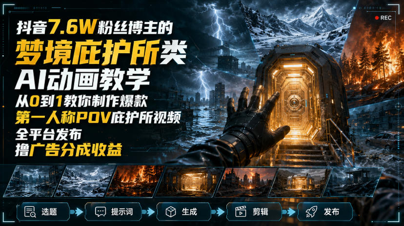 抖音7.6W粉丝博主的梦境庇护所类AI动画教学，从0到1教你制作爆款第一人称POV庇护所视频，全平台发布撸广告分成收益-智点网
