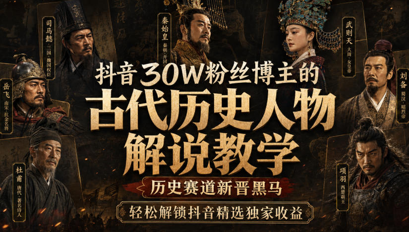 抖音30W粉丝博主的古代历史人物解说教学,历史赛道新晋黑马,轻松解锁抖音精选独家收益-智点网