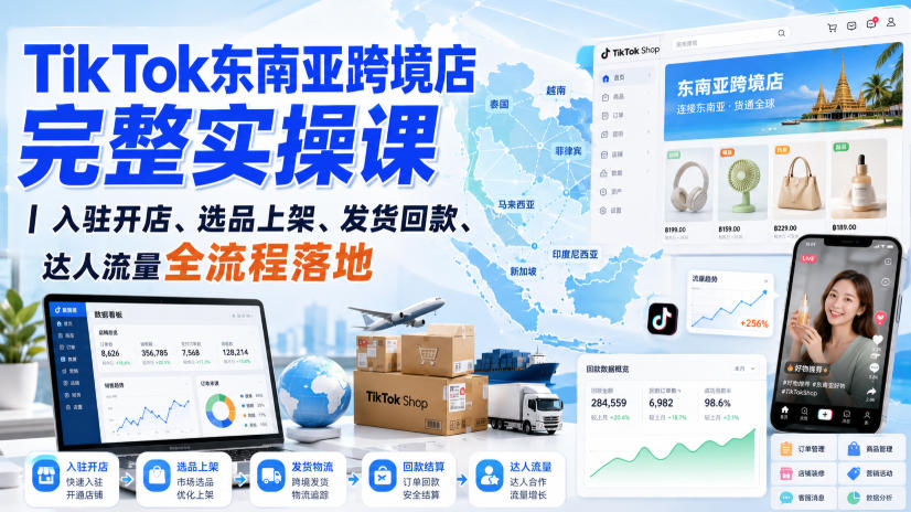 TikTok东南亚跨境店完整实操课｜入驻开店、选品上架、发货回款、达人流量全流程落地-智点网